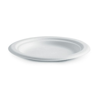6" Round Plate - Sugarcane Biodegradable White  1000 pcs