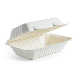 9x6x3" Clamshell Sugarcane Bio White  250 pcs