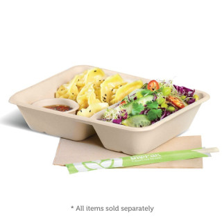 2 Compartment Bio Asian Takeaway Box (530/380ml) - NATURAL  500 pcs