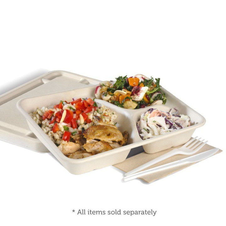 3 Compartment Bio Asian Takeaway Box (530/150/150ml) - NATURAL  500 pcs