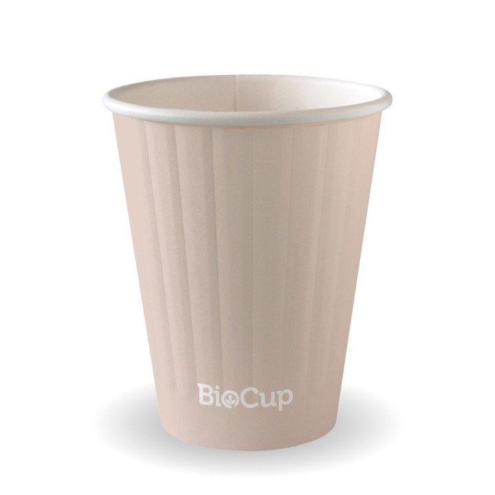 255ml / 8oz (80mm) Aqueous Leaf Double Wall BioCup - stone  1000 pcs