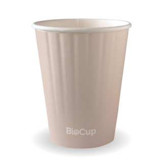 390ml / 12oz (90mm) Aqueous Leaf Double Wall BioCup - stone  1000 pcs