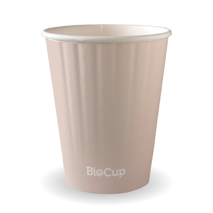 390ml / 12oz (90mm) Aqueous Leaf Double Wall BioCup - stone  1000 pcs
