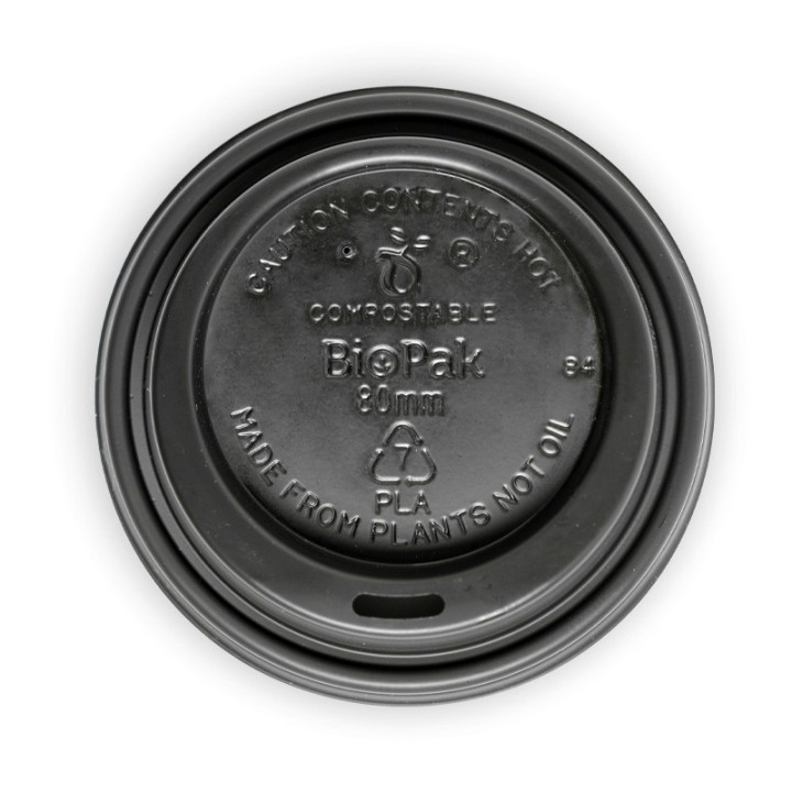 Lid PLA for 6 8 10 & 12oz (80mm) BioPak Cup Black 1000 pcs