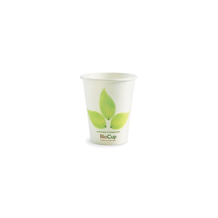 8oz Single Wall Bio Coffee Cup Leaf White  1000 pcs