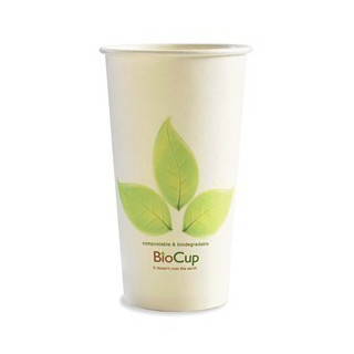 20oz Single Wall Bio Coffee Cup Leaf White  500 pcs