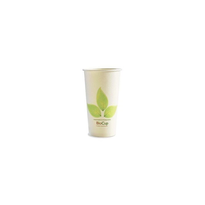 20oz Single Wall Bio Coffee Cup Leaf White  500 pcs