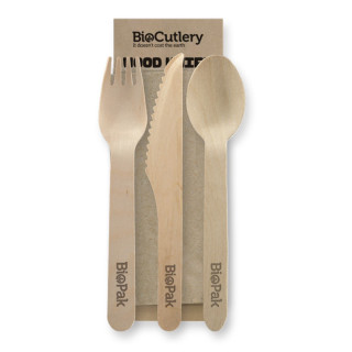 16cm knife fork spoon and napkin set - FSC 100% - wood  400 pcs