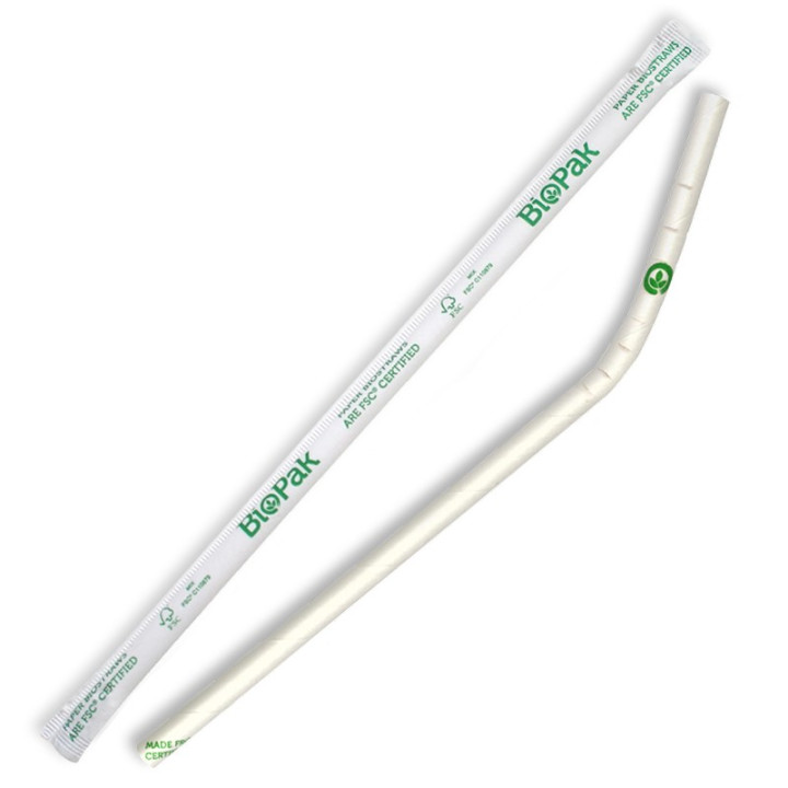 6mm White Individually Wrapped Bendy Bio Straws 2500 pcs